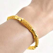 1 pieza Brazalete de mujer chapado en oro de 18K de cobre, adecuado para uso diario, novia, boda, fiesta - Multicolor - Ver 2