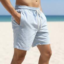 1 Summer Shorts All Regular Fit Pocket Drawstring Tie Beach Daily Holiday Weekend Casual Going Out Carnival Father's Day Spring Picnic Mother's Day New Year Linen Shorts - 淺藍色 - 查看 6