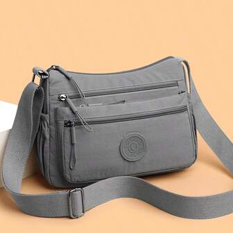 1pc Plain Color Large Capacity Nylon Crossbody Bag With Multiple Pockets, Adjustable/Detachable Strap, Suitable For Students, Youth, Mothers, Casual Outings, Holidays, Travel, Shopping, Available In Grey, Purple, Orange, Black