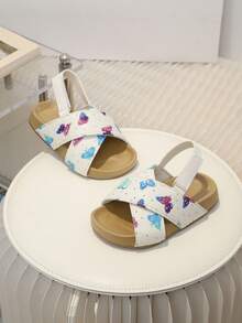 Kids Fashion Versatile Casual Sandals, Girls Soft Bottom Comfortable Printed Cute Hook And Loop Sandals, Toddler Walking Shoes - White - View 5