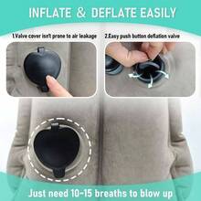 Almohada de viaje inflable para aviones, almohada de avión que brinda comodidad durante vuelos largos, se puede usar en aviones, trenes, incluye bolsa de almacenamiento, antifaz y tapones para los oídos - Gris - Ver 8
