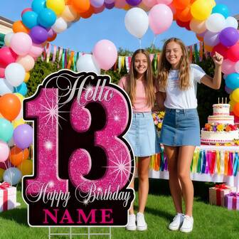 1pc 13th Birthday Outdoor Garden Decor, Cute Pink 13 Years Old Birthday Decoration, UV Printed Cardboard Garden