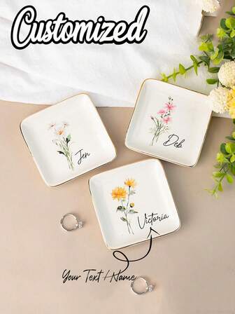 Anpassad namnringsfat, personlig namnbokstavsblomma-prydnadsfat, personlig ringfat, anpassad smyckesfat, bröllopsringhållare, förlovningspresent till henne, bröllopspresent, brudtärnepresent, presenter till brudduschen, tillbaka till skolan, hem och boende, hemsök ditt hem, souvenirer, återanvändbar, bedårande, hög kvalitet