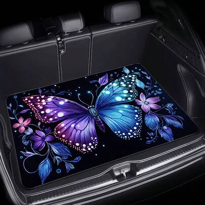 1pc Colorful Butterfly Print Multifunctional Car Trunk Mat, SUV Cargo Liner, Minimalist Elegant, Enhances Interior Space, Polyester Material, Suitable For Sedans, Trucks, SUVs And More