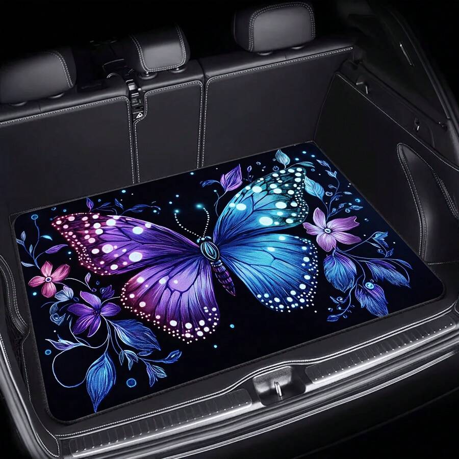 1pc Colorful Butterfly Print Multifunctional Car Trunk Mat, SUV Cargo Liner, Minimalist Elegant, Enhances Interior Space, Polyester Material, Suitable For Sedans, Trucks, SUVs And More - A - View 1