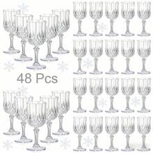 48 Pcs White Unbreakable Plastic Wine Glasses Set-7oz Vintage Champagne Flute Stemware Reusable Party Cups, Camping Drinkware, Wedding, Celebrations, Birthdays, Bridal, Retro Bar, Picnics, Family Gatherings, Table Decoration Christmas New Year Gift - White - View 1
