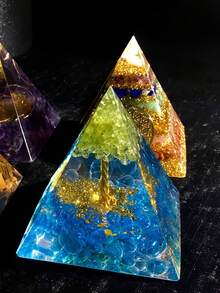 Piramide di orgonite artigianale con albero della vita, chakra, Reiki, cristalli artificiali, gioielli da yoga, decorazioni e artigianato per ufficio