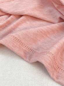 2pcs Set Solid Color Casual Knit Fabric V-Neck Drawstring Short Sleeve Hoodie And Shorts Set For Women, Suitable For Spring, Summer, Autumn, Daily Wear, Sports & Leisure Pink - Pink - View 6