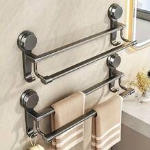1pc Upgraded Strong Suction Cup Double Bar Towel Rack, Drill-Free Wall Mounted Bathroom Kitchen Hanger, Space-Saving Solution, Kitchen Organization, Dual Bar Design, Minimalist Rack, Rust-Resistant Material, Towel Rack, No-Drill Bracket, Busy Households - Multicolor - View 7