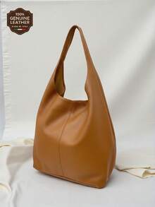 Borsa a secchiello in vera pelle italiana per donna, borsa a mano in stile retrò di grande capacità, borsa da college da donna per tutti i giorni e per i pendolari, borsa alla moda, grande borsa a tracolla, stile casual e versatile - Cammello - Visualizzare 3