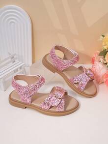 Summer New Thick-Soled Shiny Pink Sequin Children's Sandals, Buckle Design, Girls' Princess Flat Sandals, Non-Slip And Comfortable - Pink - View 5