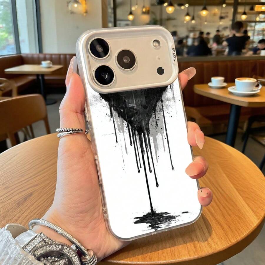 Funda de Teléfono Patrón de Goteo de Tinta Blanca y Negra para iPhone 14 13 12 11 Pro Max y  Galaxy S23 S22 S21 S20 Opción de Regalo Ideal para Todas las Estaciones - Plateado - Ver 1