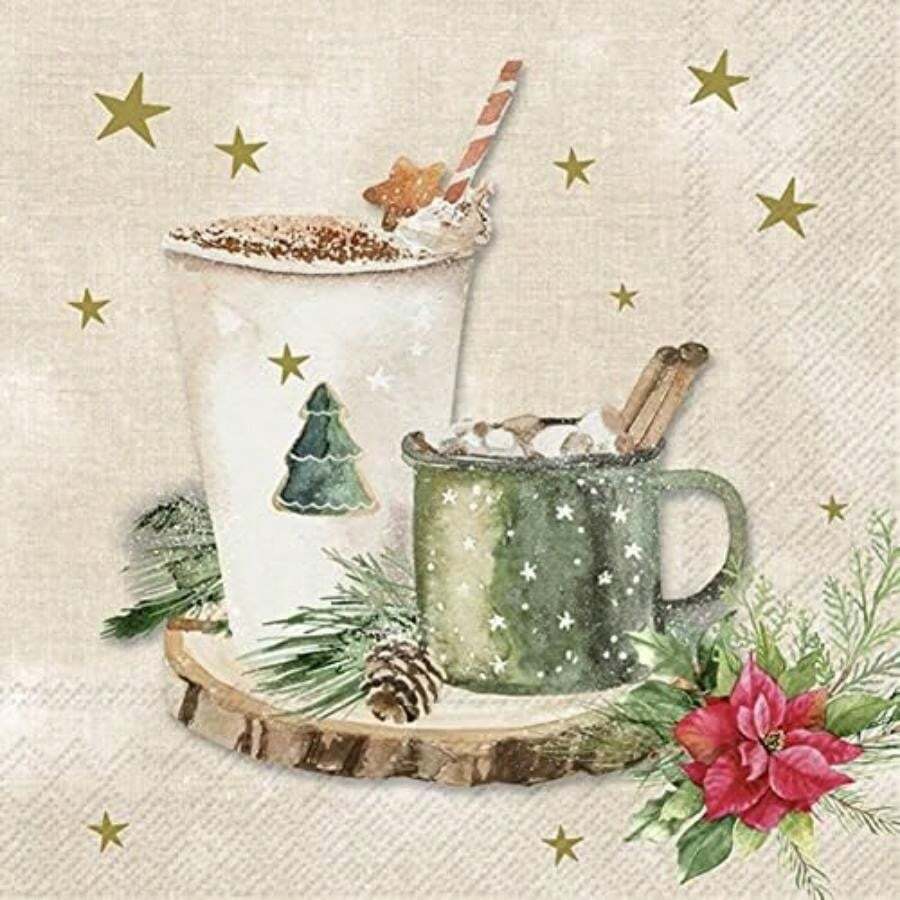 IHR Home Range Servilletas desechables de papel de 3 capas para bebidas, 5 x 5 pulgadas, árbol de Navidad de Papá Noel(12.70cm (5") x 12.70cm (5") Crema para bebidas X-Mas) - Multicolor - Ver 1