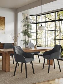 Goeurvant Modern Vertical-Stripe Upholstered Dining Chairs With Armrests And Solid Wood Legs For Dining Room, Kitchen, Living Room - Set Of 2 / Set Of 4 / Set Of 6 - Dark Grey - Dark Grey - View 3