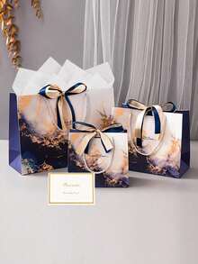 1/5/8/16件套大理石纹皇家蓝礼品袋,优雅双色丝带手提袋,高端服装购物袋,婚礼新娘纪念品生日派对回礼包装袋 - 彩色 - 查看 4