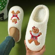 Pantuflas navideñas para mujer con diseño lindo de hombre de jengibre de dibujos animados, para fiestas y uso en casa en invierno - Blanco - Ver 6