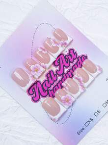 10片/套 手工制作鸭嘴Y2K坏女孩风格美甲贴片，裸色和白色甲片，饰有花朵、新月、不对称金属液体图案，法式美甲设计，适合女性和女孩，可用于派对、婚礼、日常佩戴，包含工具包，是绝佳的美甲用品礼品。 - 白色 - 查看 2