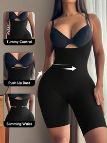 Women's Front-Open Tummy Control Seamless Shapewear Jumpsuit - Black - View 3