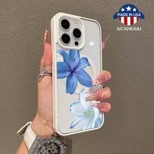 Adorable Case For IPhone11/12/13/14/15/16/Promax Blues Lilies Compatible, Lightweight, Anti-Fall |   Girly & Chic Style Suitable For Samsung S24 FE - 白色 - 查看 1