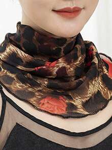 1 件女式 Snood 压皱雪纺假领女士围巾，时尚印花颈部保护围巾，防晒百搭优雅真丝围巾，适合日常穿着和外出活动情人节