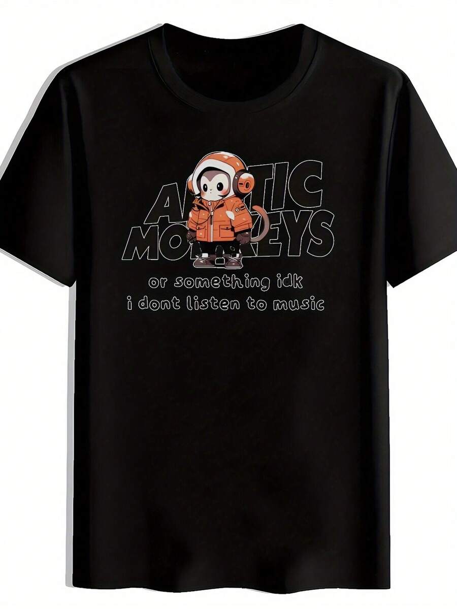 Camiseta Casual de Verano para Hombre - Estampado Gráfico Cuello redondo. Manga corta. Poliéster. Tallas para adultos. Negro con diseño de dibujos animados coloridos. Camiseta de Verano Diseño Juguetón Tela de Poliéster - Negro - Ver 1