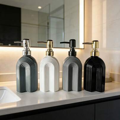 1pc Nordic Luxury Soap Dispenser - A Well-Designed Lotion Bottle Made Of High-Quality Glass. This Refillable Soap Dispenser Features An Elegant Curved Texture, Serving As Both A Practical Bathroom Soap Dispenser And A Fashionable Home Decor Item. Versatile For Filling With Hand Soap, Shampoo, And More.