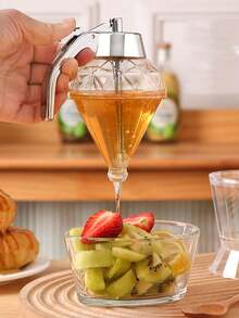 [With Base Anti-Leakage] Honey Dispenser Bottle, Glass Honey Jar With Funnel-Style Crystal Jar, Base Included, Syrup & Juice Dispenser For Home, Pump-Style Dispenser