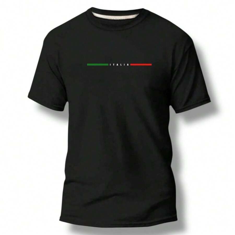 Men's Italy Short-Sleeved Cotton T-Shirt - 黑色 - 查看 1
