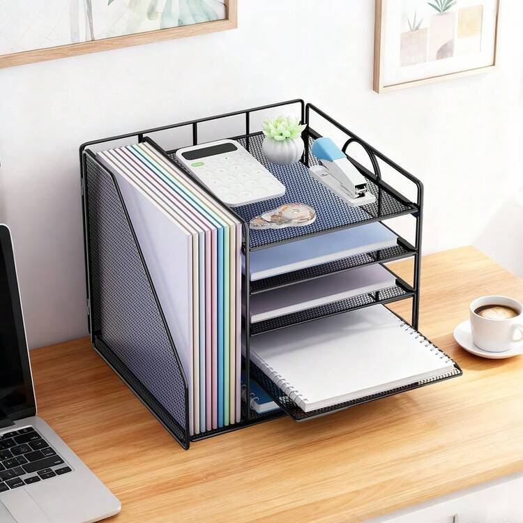 Desk Organizer And Accessories: 5-Tier Letter Tray With Storage Compartment, Ideal For Office, Home And School, Black - 黑色 - 查看 6