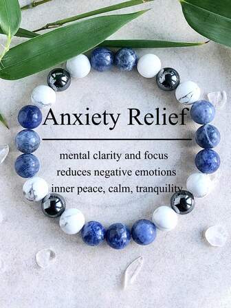 YAUKIA Sodalit ve Howlit Kaygı Giderici Boncuklu Bileklik, Erkekler İçin Bohem Hediye Kıyafet Aksesuarı, Meditasyon Ruhsal Şifa Takı Bileziği