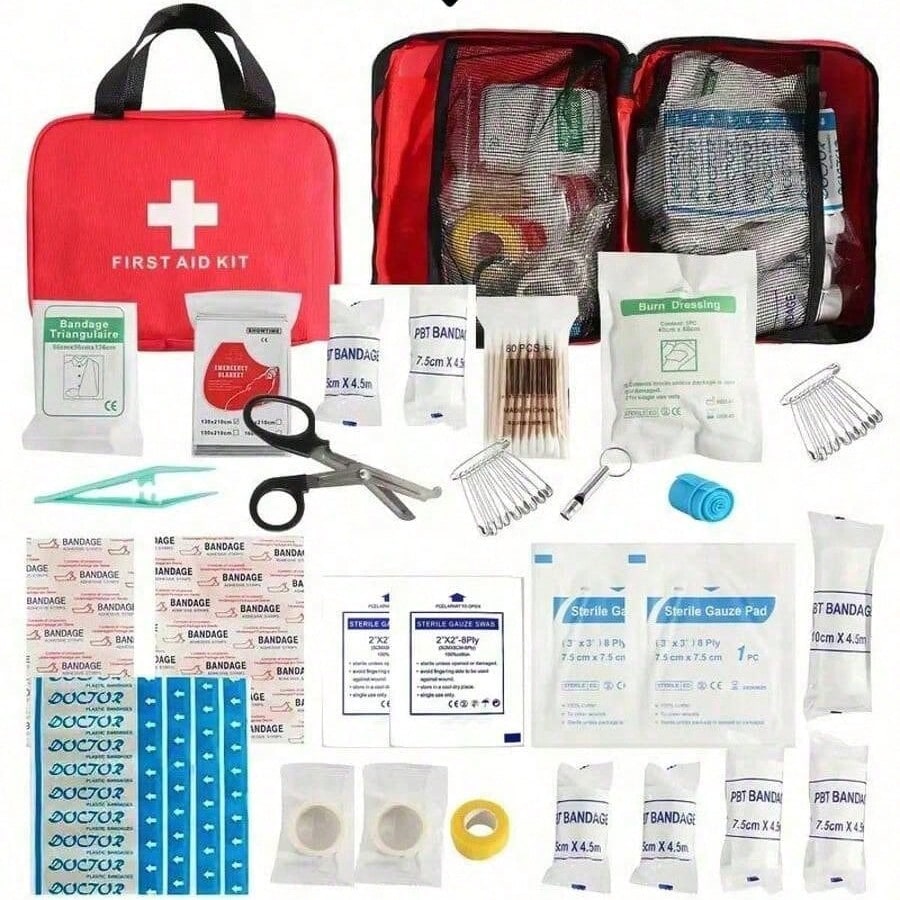 (160pcs/21pcs Set) Upgraded - Medical First Aid Kit, Outdoor Sports Earthquake Disaster Relief First Aid Bag, Home Travel Handbag Meets Basic Emergency First Aid Treatment Needs (21/15/12pcs Set) Multiple Sets Available