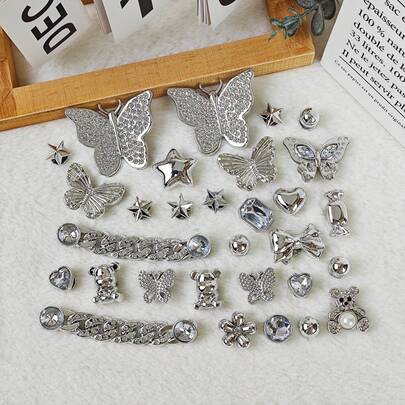 30个Y2K蝴蝶、爱心、星星、动物、植物主题ABS塑料鞋饰，DIY沙滩派对休闲配饰，适合沙滩、假日、派对、办公室、户外、四季皆宜
