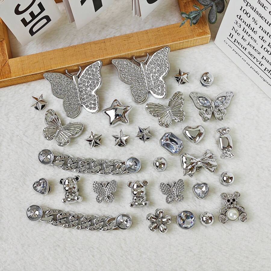 30个Y2K蝴蝶、爱心、星星、动物、植物主题ABS塑料鞋饰，DIY沙滩派对休闲配饰，适合沙滩、假日、派对、办公室、户外、四季皆宜