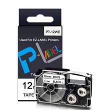 1卷12毫米黑底白字标签带，兼容XR-12WE XR-12WE2S，适用于EZ标签打印机KL-60 KL-100 KL-120 KL-430 KL-750 KL-780 KL-820 - Black on White - 查看 8