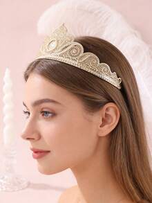 1 件复古合金宫廷风格镂空花冠，适合女士、派对婚礼新娘头饰万圣节 - 皇冠 - 查看 3