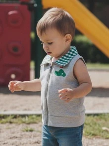 Chaleco para bebé niño y niña, chaqueta con cuello de solapa, bordado con cremallera y temática de golf - Verde - Ver 6