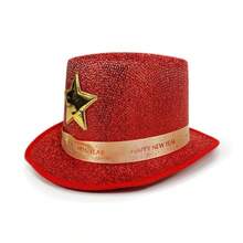 Sombreros de copa alta de Año Nuevo con purpurina y estrellas para fiestas de discoteca, para magos, cumpleaños, bodas y carnavales. - Rojo - Ver 3