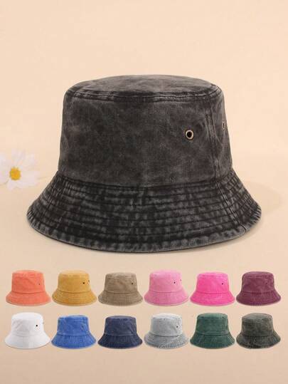 1 件男女通用纯色复古折叠渔夫帽，复古水洗户外防晒帽，适合日常使用