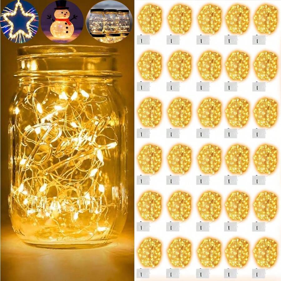 30/20/12/5/3/1 Pack & 3 Modes] Fairy Lights Battery Powered 7FT 20LED Twinkle Lights Battery Mini Lights Small LED String Lights Waterproof Silver Wire For Indoor Mason Jar DIY Wedding Christma Decor,Room Decor,Bedroom,Room Decoration,Fairy Lights,
