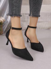 Women's Pointed-Toe D'Orsay Low-Heel Pumps With Ankle Strap For Banquets - Black - View 5