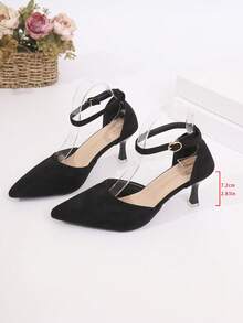 Women's Pointed-Toe D'Orsay Low-Heel Pumps With Ankle Strap For Banquets - Black - View 8