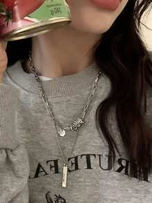 1pc Fashionable Double-Layer Necklace For Women, Suitable For Long Hair Wear In Autumn/Winter, High-End Pendant Accessory (Pendant Style Random, Please Do Not Purchase If You Mind) - Multicolor - View 2