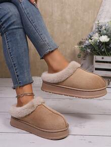 Unisex Paar dicke thermisch gefütterte Fellstiefel, hochwertige warme Winter Hausschuhe - Khaki - Übersicht 2