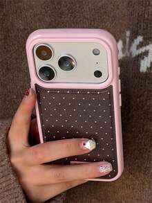 Stylish Full Screen Pink Star Brown Shockproof Soft Phone Case Compatible With IPhone 17Promax 16Promax 17Pro Pro 16 17 15 14 13 Pro Max 17Air Luxury Lychee Patterns Artificial Leather Anti-Drop Shell Lovely Back Cover - Pink and Brown Stars - View 2