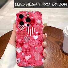 1PC Phone Case,  Heart Pattern Print Design Red , Stylish Phone Case, Phone Decoration, All-around Lens Protection, Creative Small Gift, Funny Gift for Boys and Girls - ブラック - チェックする 4