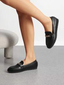 Women Flats Loafers Slip On Moccasins Flat Driving Shoes Arch Support Work Flats Chic Metal Chain Comfortable Versatile Lightweight Casual Loafers Shoes - 黑色/PU - 查看 2