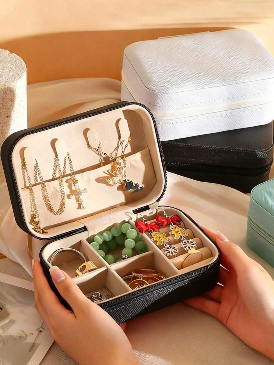 1个全新首饰盒，化妆盒，化妆包，珠宝盒，新娘首饰盒，伴娘礼盒，迷你首饰盒，女士生日礼物，女友礼物，朋友礼物，圣诞节礼物，万圣节礼物，生日礼物，结婚礼物，时尚旅行首饰盒，个性化礼物 - 女士旅行首饰盒，女孩圣诞礼物，戒指盒，女士礼盒，PU皮革首饰盒（适用于戒指、吊坠、耳环、项链等） - 彩色 - 查看 1