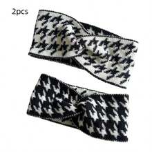 3pcs Women's Black & White Houndstooth Wool Headband, Fashion New Style Cross Wide Knitted Elastic Headband For Autumn/Winter Women Hair Accessories Elegant Hair Band - Multicolor - View 4