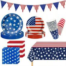 D127Pcs 4th Of July Plates And Napkins Sets 4th Of July Decorations American Flag Patriotic Party Plies Disposable Paper Plates For Memorial Day Veterans Day Independence Day Party Decorations - Patriotic - View 1