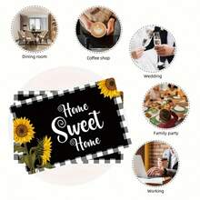 4/6pcs, Table Pads, Buffalo Plaid Design Sunflower Printed Placemats, Geometric Pattern Table Mats With Heat-Resistant Dining Mat Set For Outdoor, Home Gathering & Kitchen Dining Parties - Multicolor - View 5